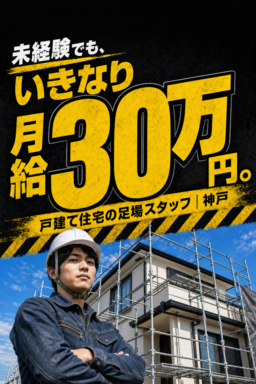 未経験でも、いきなり月給30万円。戸建て住宅の足場スタッフ｜神戸
